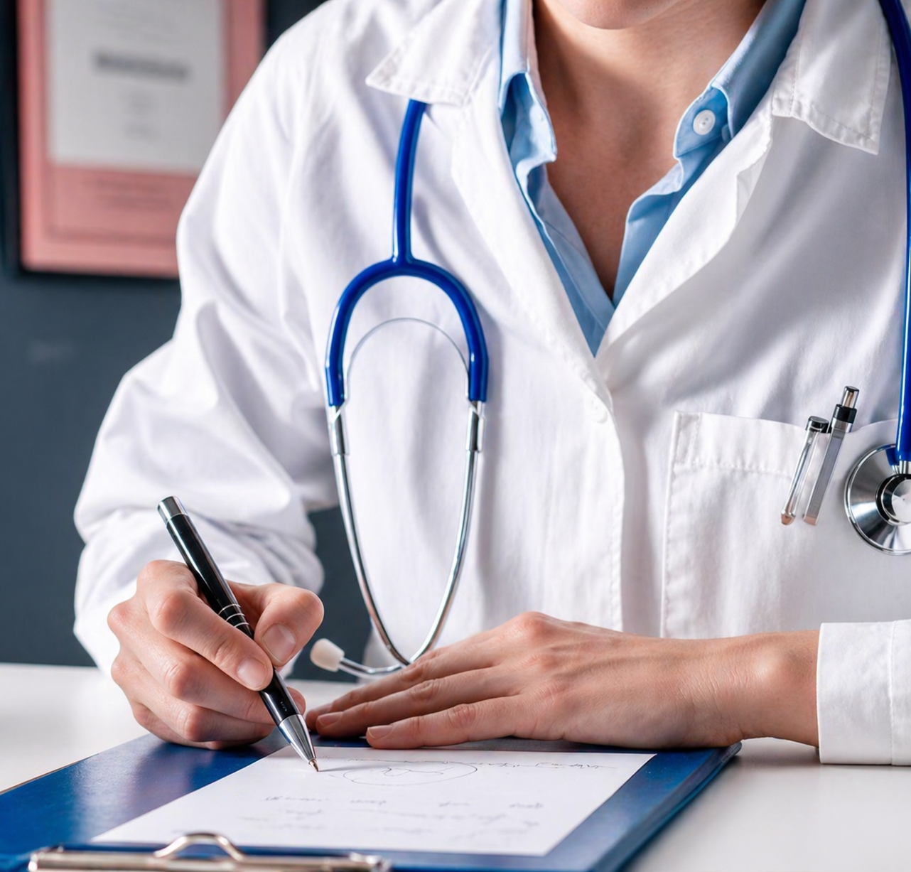 Doctor writing consultation notes
